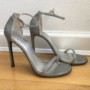 Stuart Weitzman Silver Lame Nudist Heels